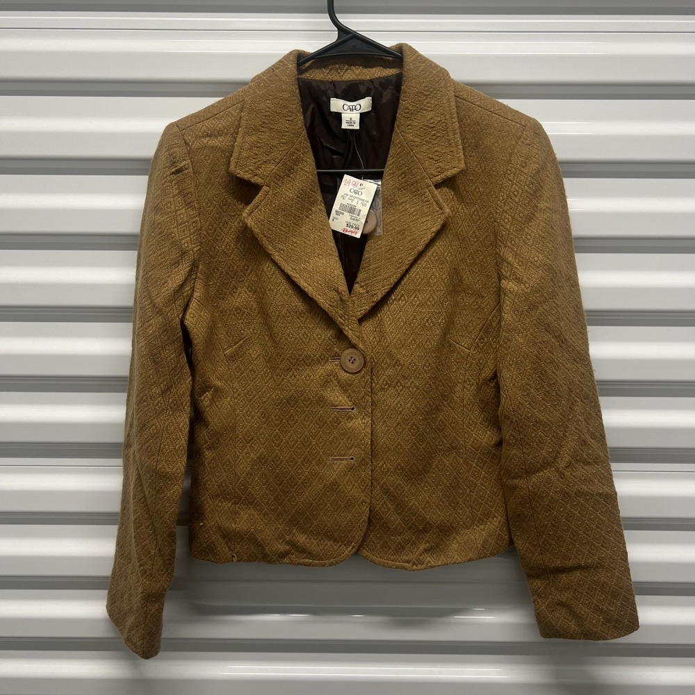 Cato Blazer Size 8 Womens Brown Textured Diamond Pattern Button Front Jacket NWT — photo 2